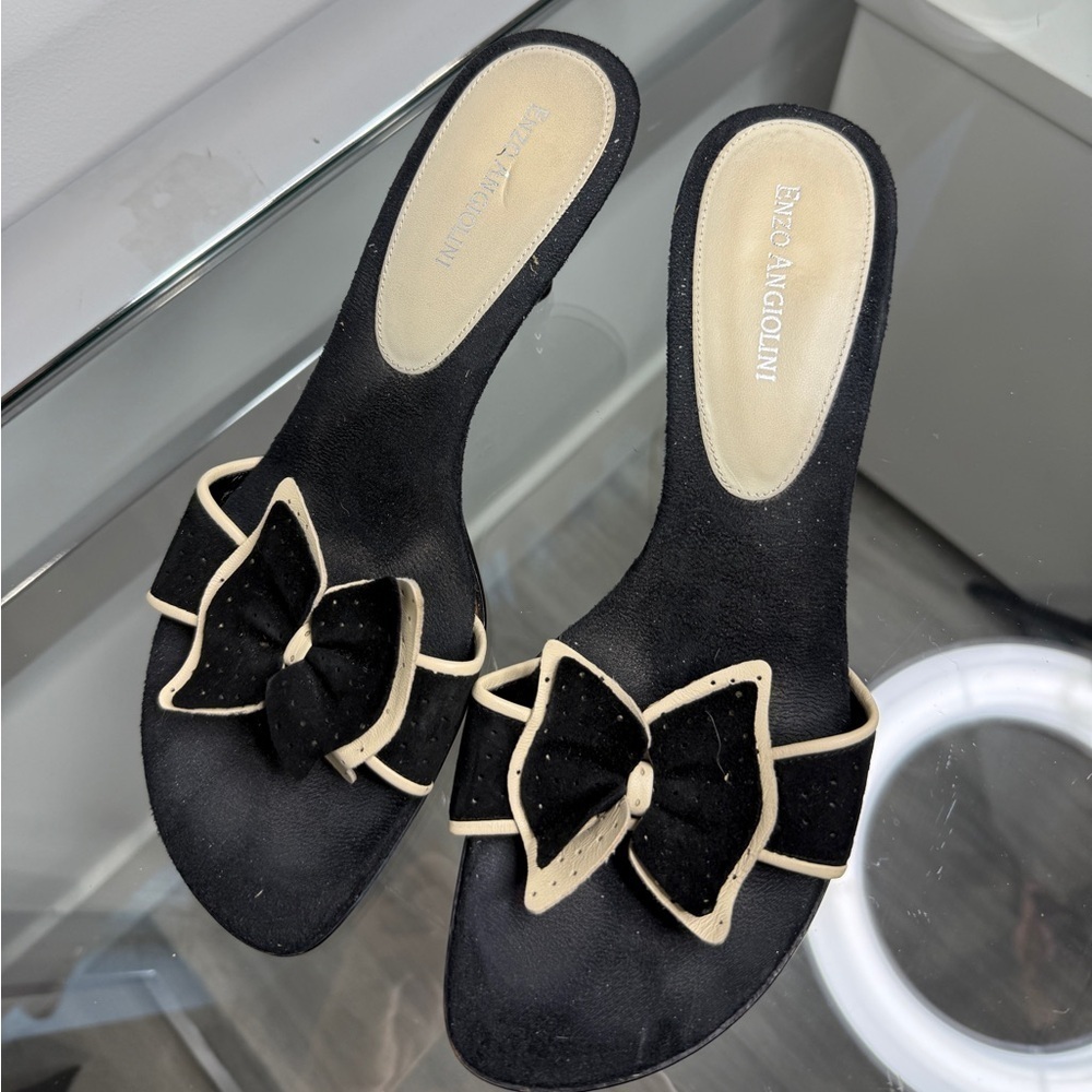 Enzo Angiolini Black Beige Women's Sandals (8) - Picture 2 of 7